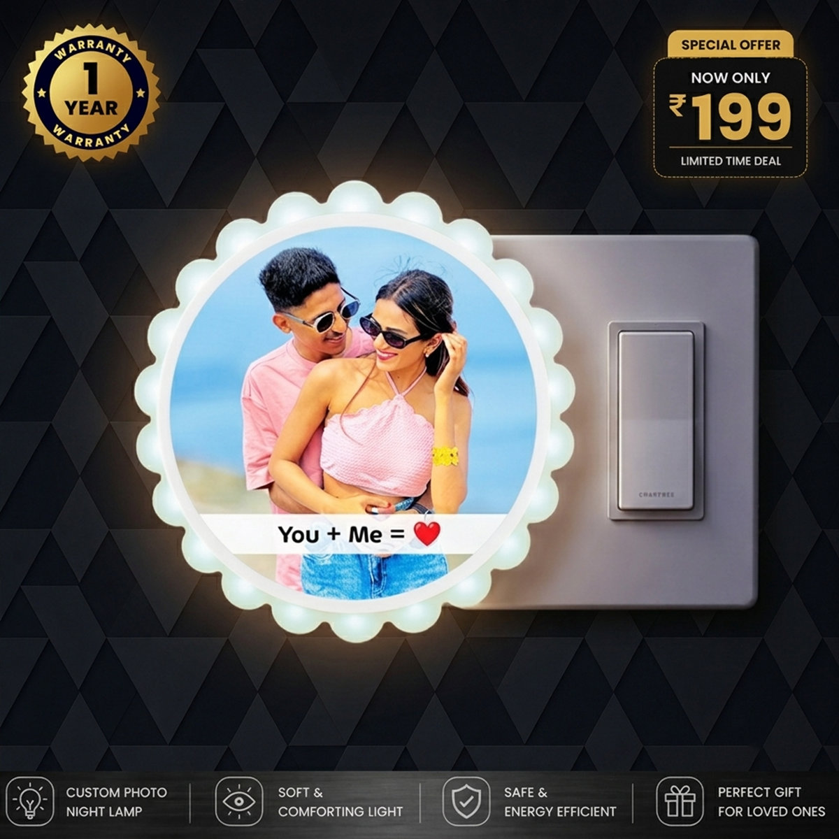 Customized Round Photo Night Lamp with Message